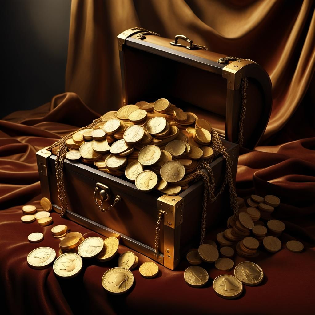 Surrealist Gold Treasure Chest Still Life