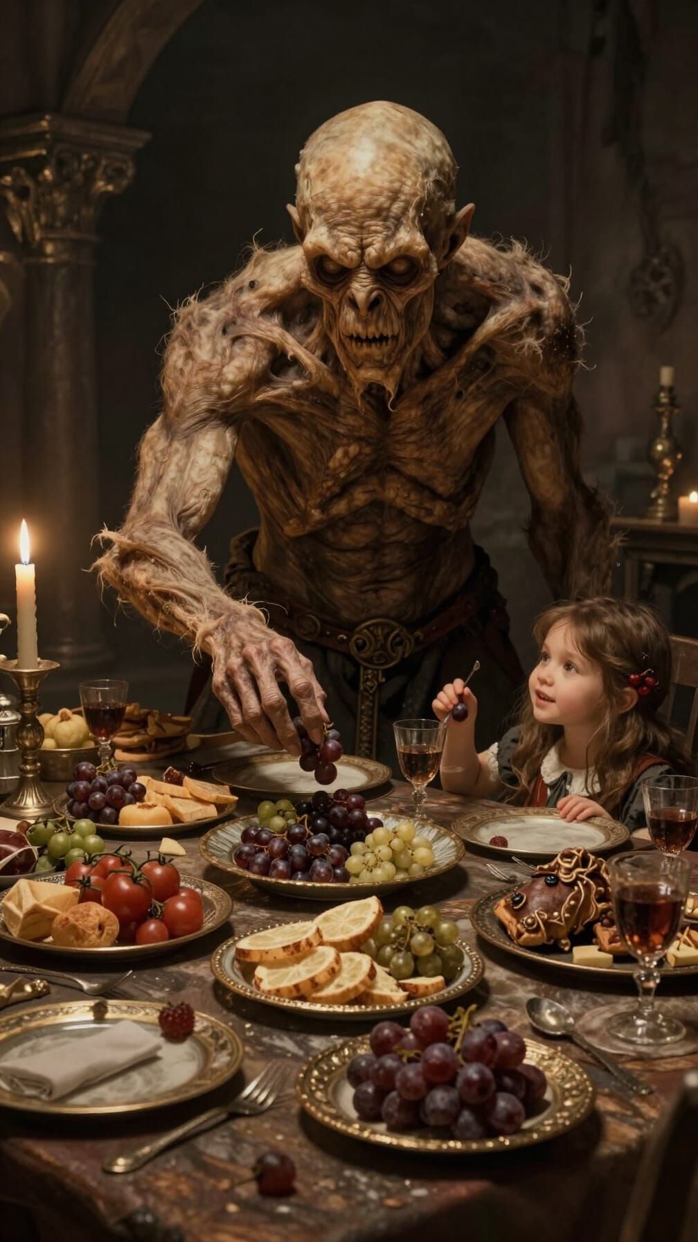 Dark Fantasy Monster and Girl at Medieval Feast