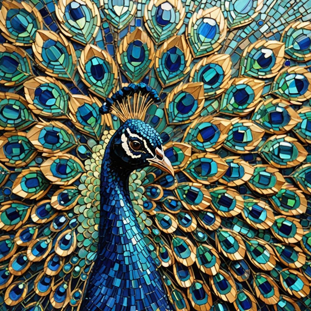 Peacock in Full Display of Beads as Mosaic Art