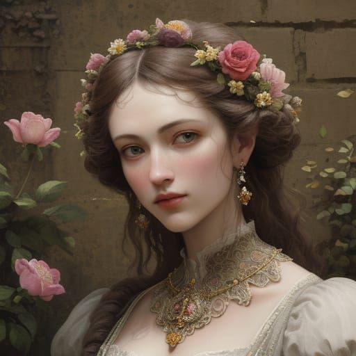 Baroque Alleyway with Vibrant Flowers