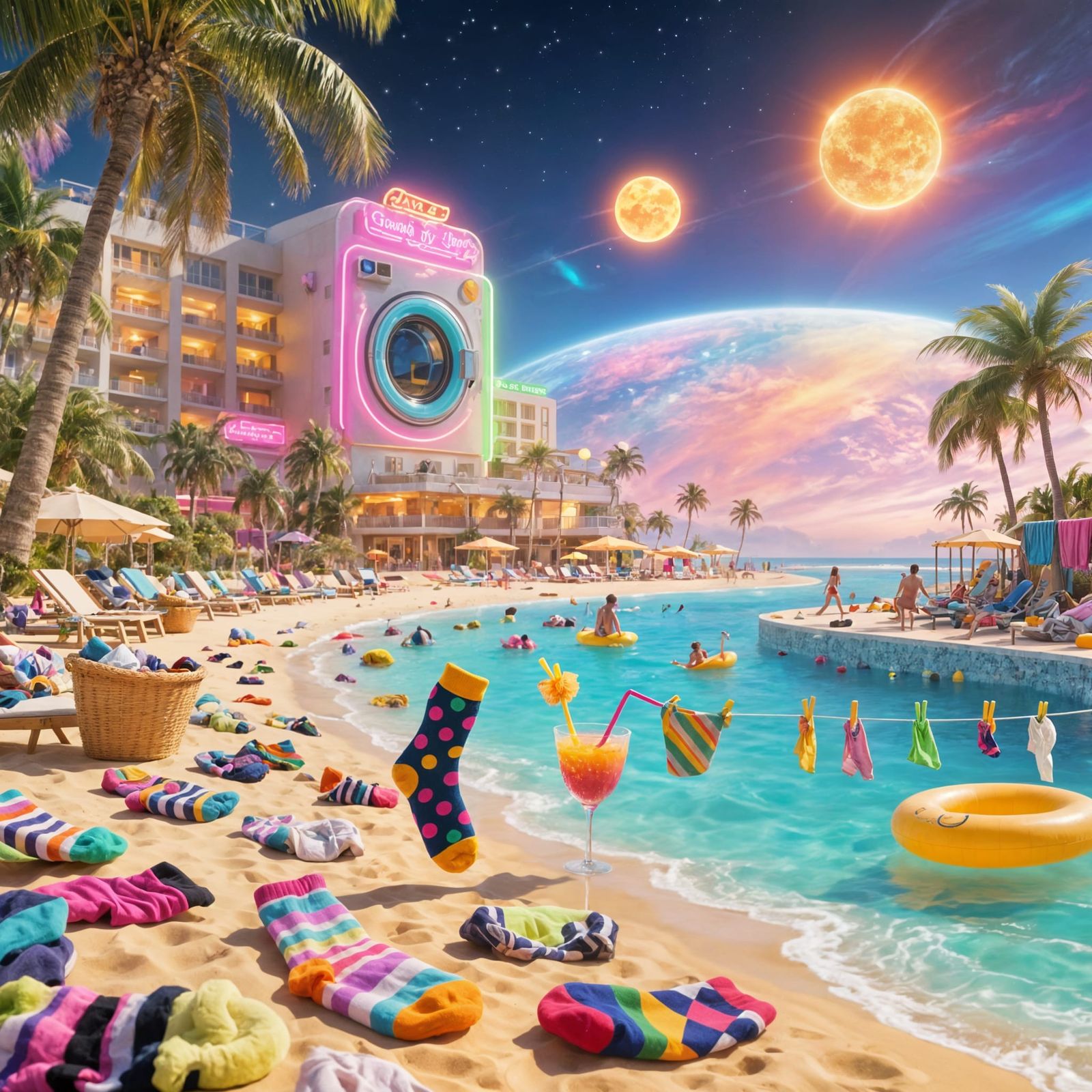 Lost Sock Paradise: A Surreal Beach Resort