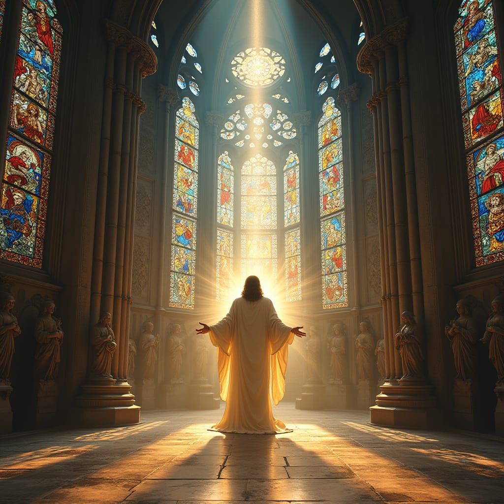 Christ in Majestic Gothic Cathedral