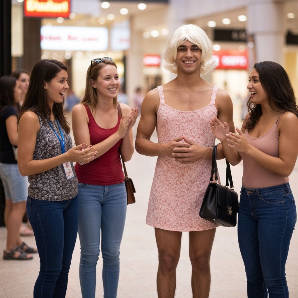 Crossdressed Teen Embarrassed Meeting Girlfriend's Friends