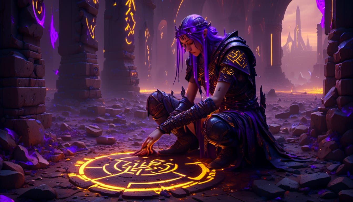 Viking Warrior in Runestone Circle, Dark Fantasy Concept Art