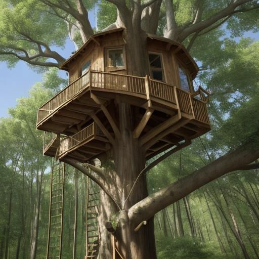 Simple Treehouse in a Lush Green Tree