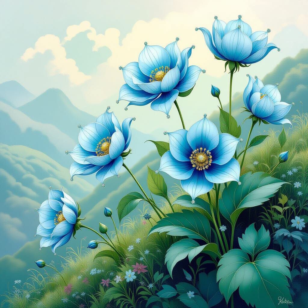 Jeweled Crystal Flowers in Art Nouveau Style