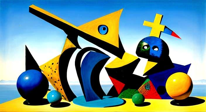 Surrealist Sculptures with Painted Stones in Abstract Style