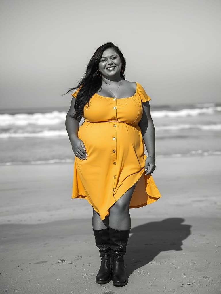 Monochrome Portrait of a Curvy Woman on a Beach