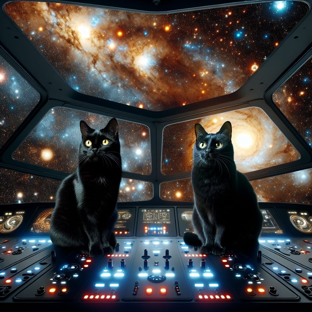 Cosmic Cats on a Spaceship Bridge