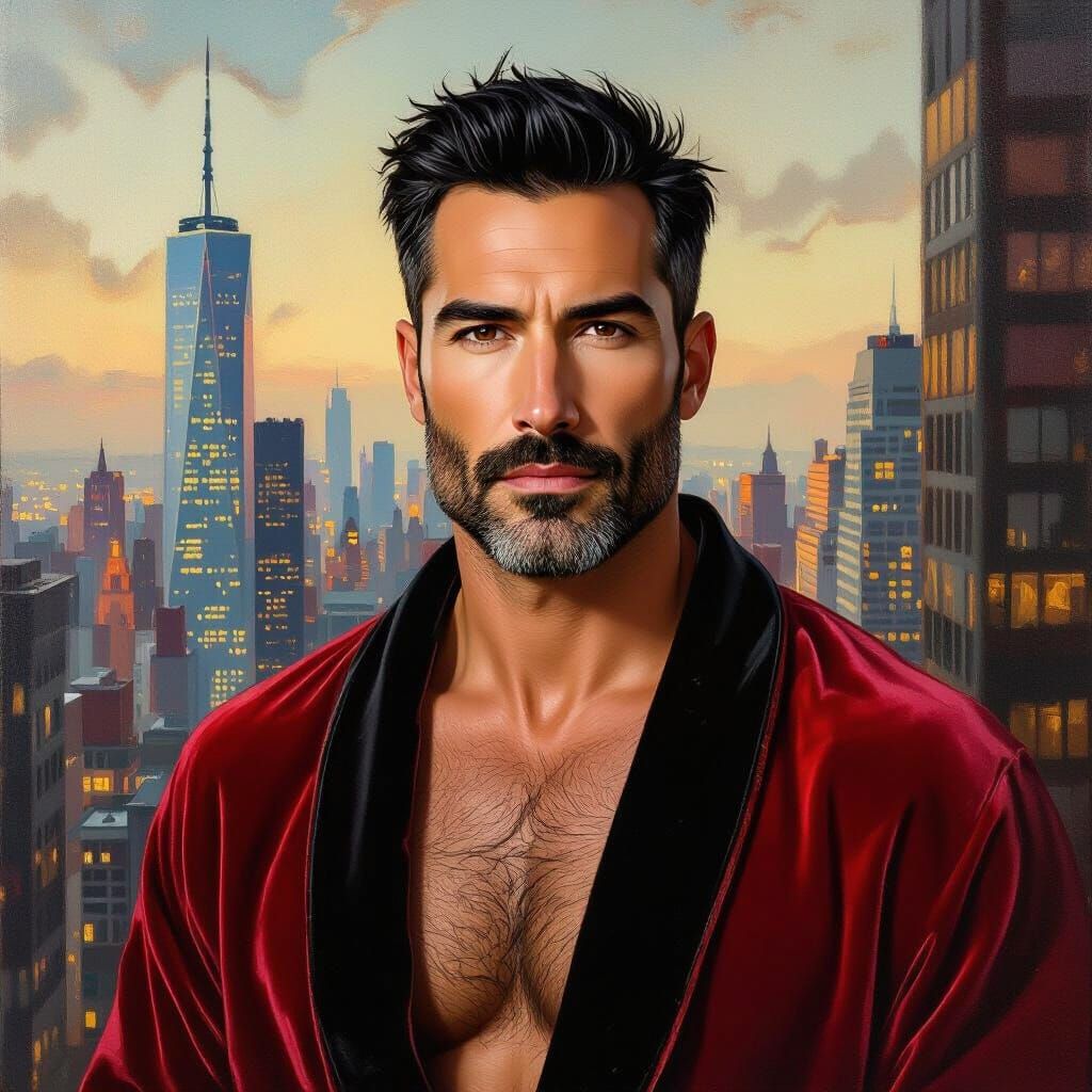 Wrathful Man in Red Robe: Impasto Portrait