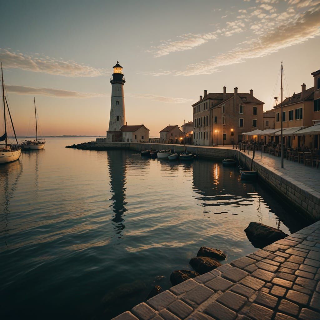 Venetian Harbor Lighthouse in Painterly Style