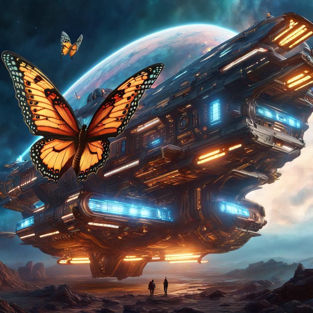 Butterfly Spaceship in Cosmic Fantasy Art