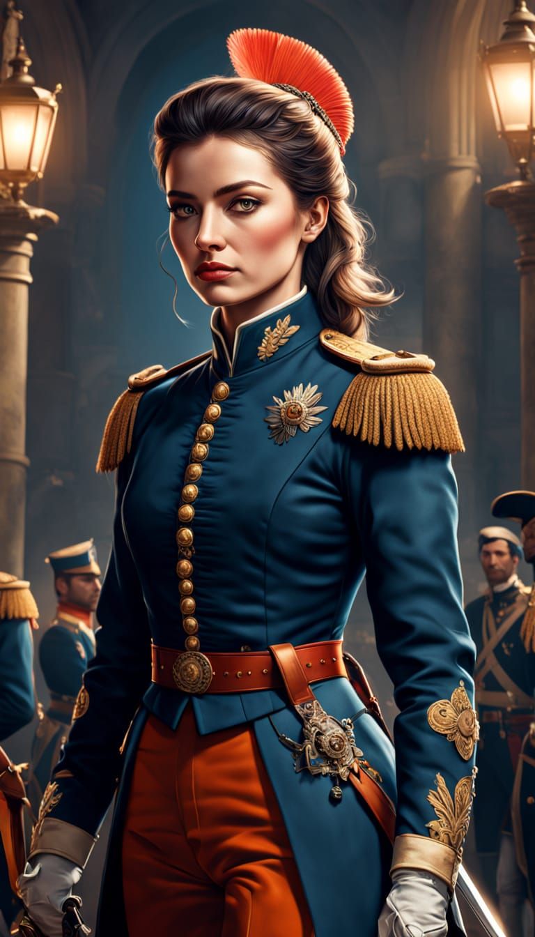 Elegant French Hussar Girl in 1812 Uniform