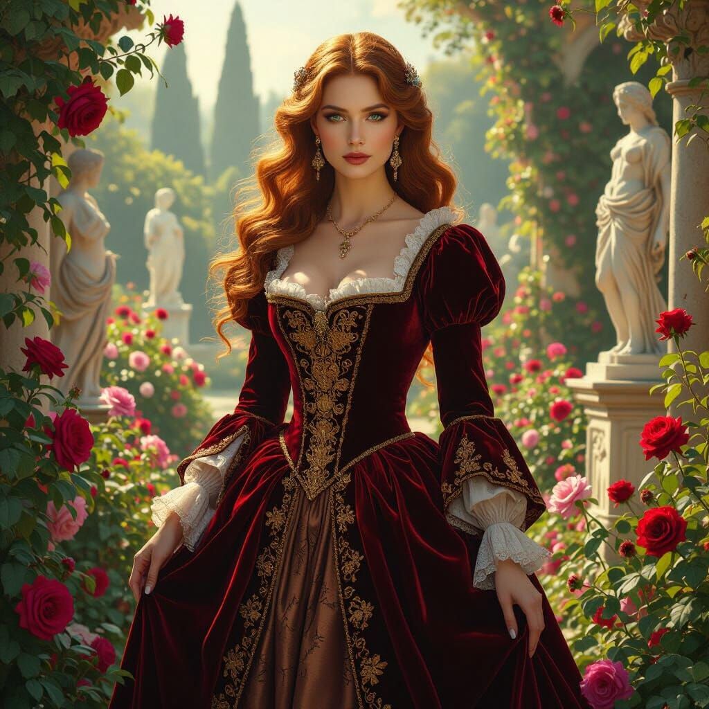 Renaissance Noblewoman in a Sunlit Garden