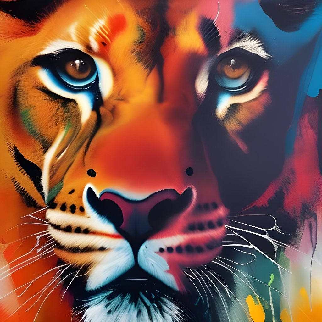 Lioness with Marbling and Splatter Effects