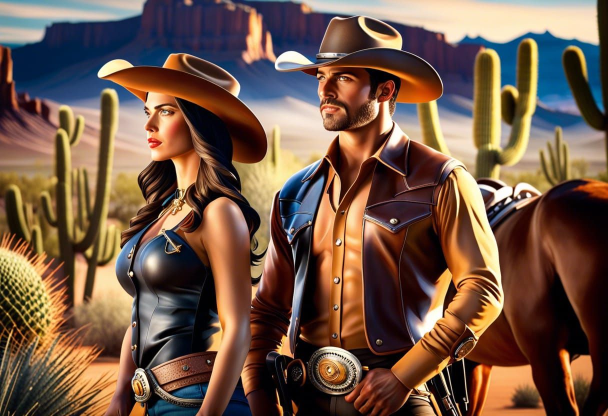 A Cowgirl and a Cowboy on Cactus Desert Quest