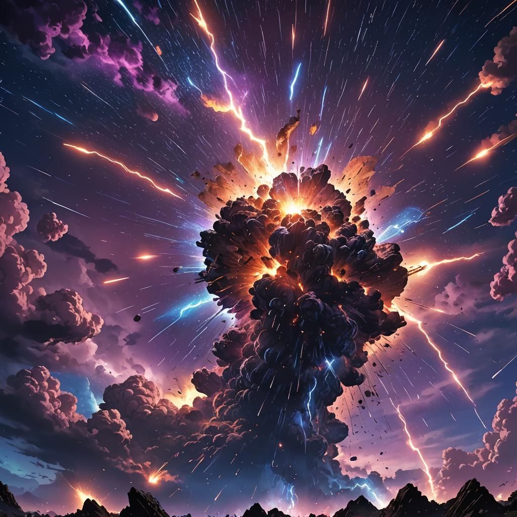 Cosmic Explosion with Meteor Shower: Anime Digital Art