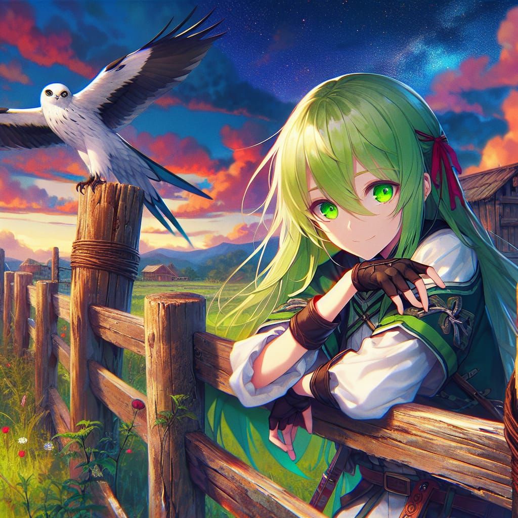Anime Girl with Kite: Fantasy Concept Art
