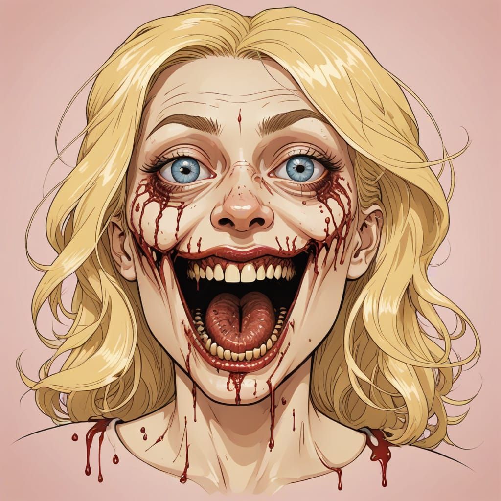 Grotesque Cartoon of Maggot-Formed Blonde Woman