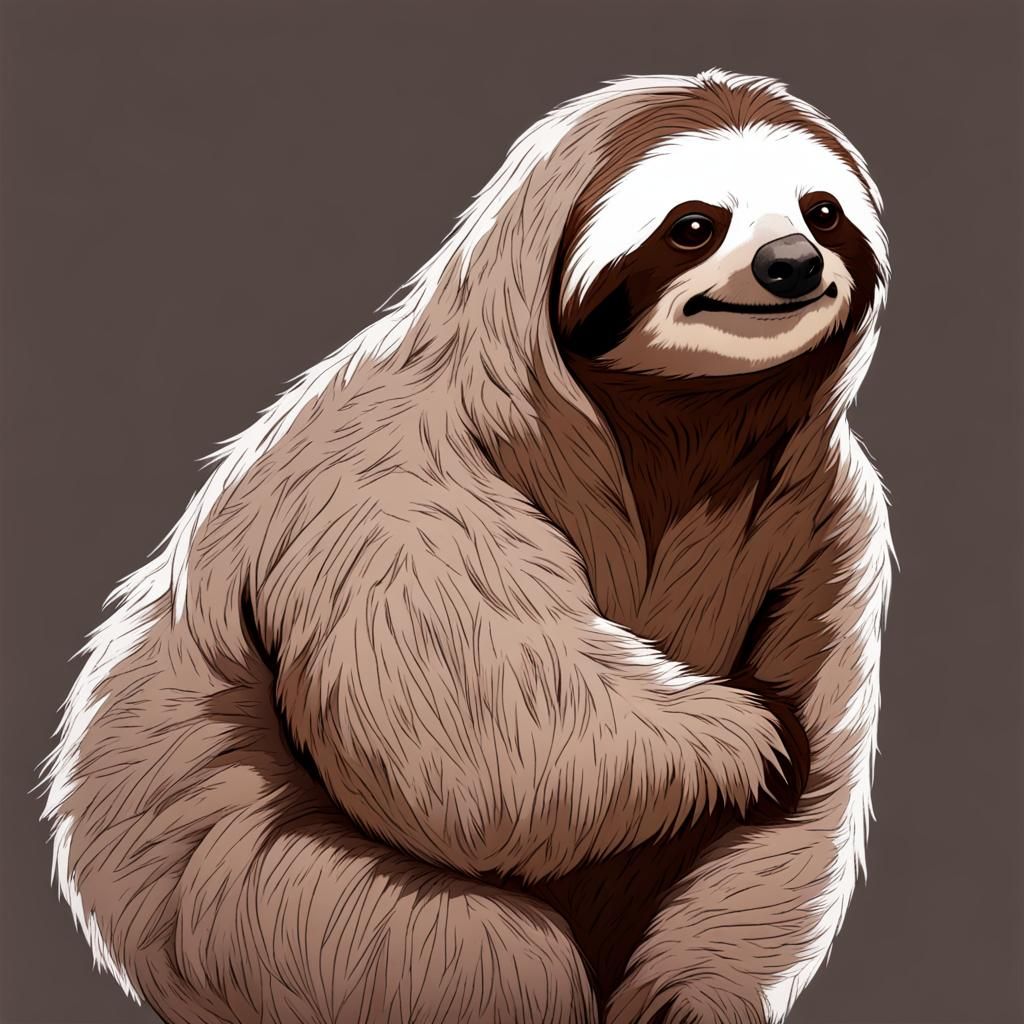 Adorable Furry Sloth Cartoon Illustration