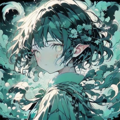 Anime Girl in Fog: Dark Fantasy Portrait