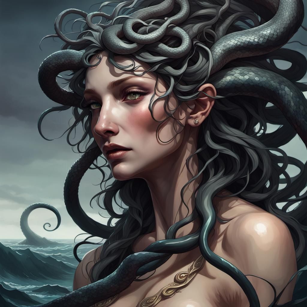 Agonized Medusa Portrait in Hyperdetailed Digital Art