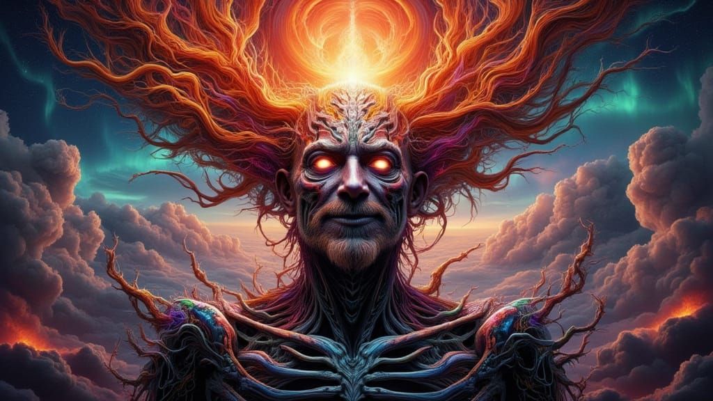 Fractal Man Emerges from Star in X-Ray Art Style