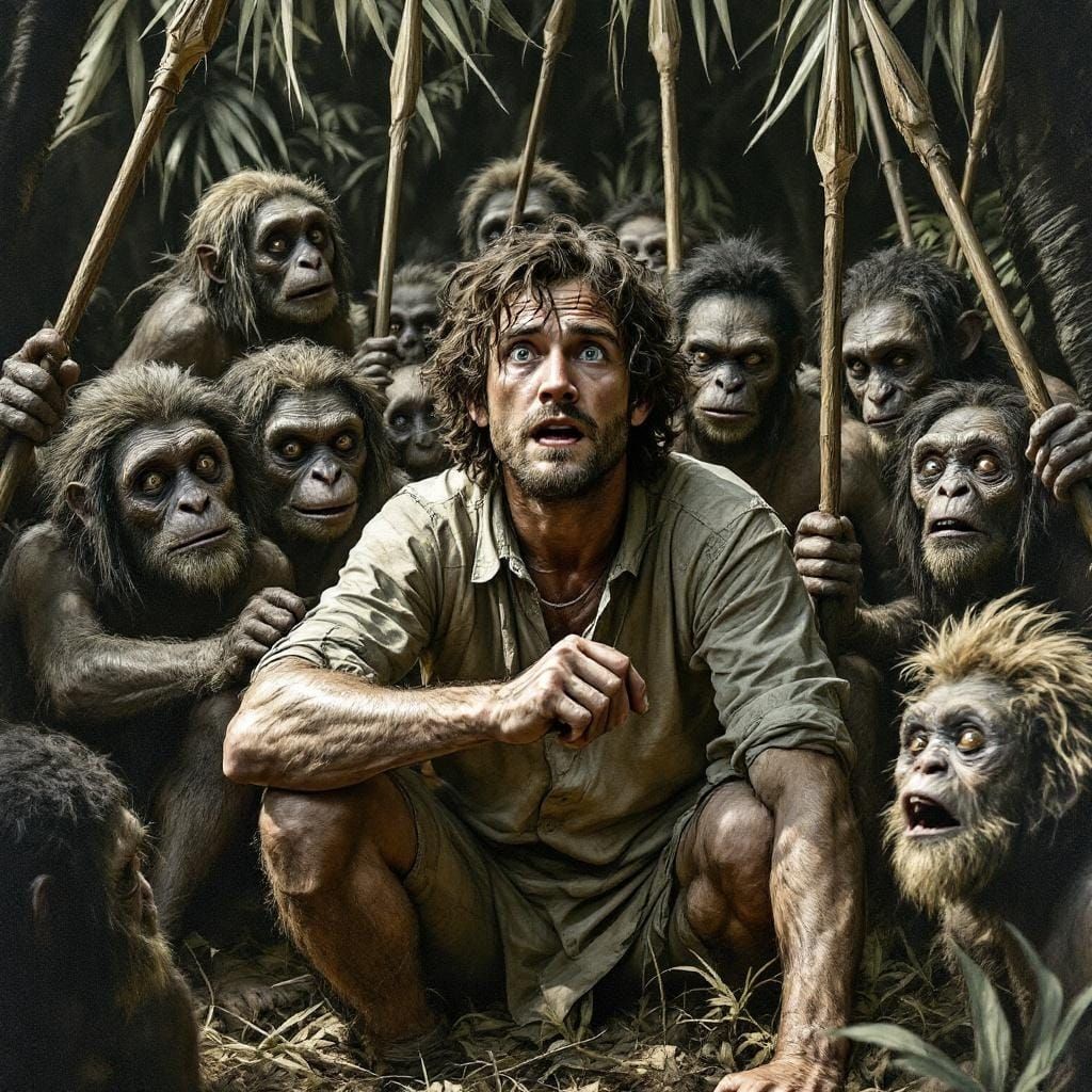 Explorer's Jungle Encounter with Pygmy Tribe