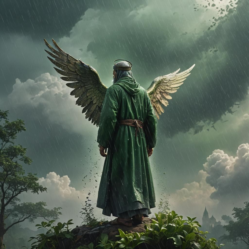 Angel-like Muslim Man Praying in Dense Fog