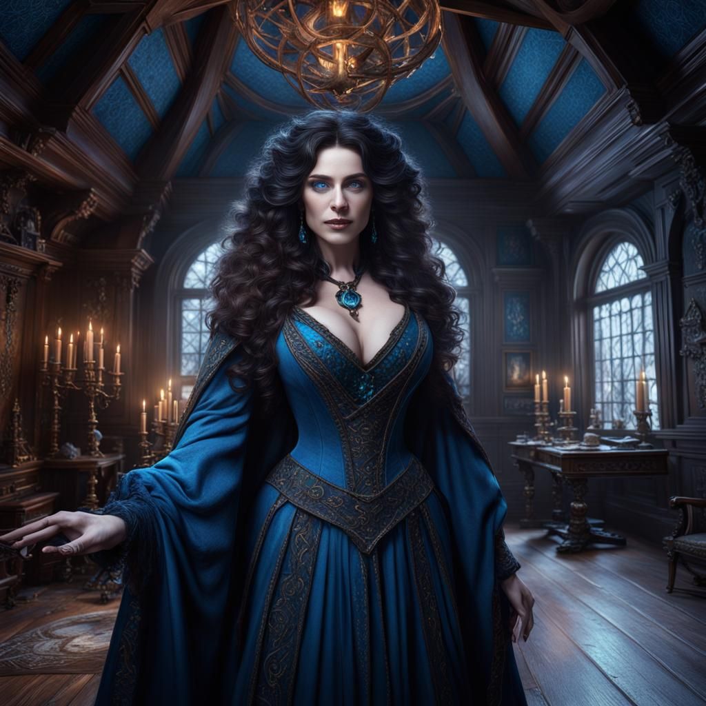 Winter Sorceress Casting Spells in Victorian Attic