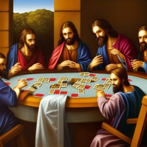 Apostles Gather 'Round the Poker Table in Photorealistic Ima...