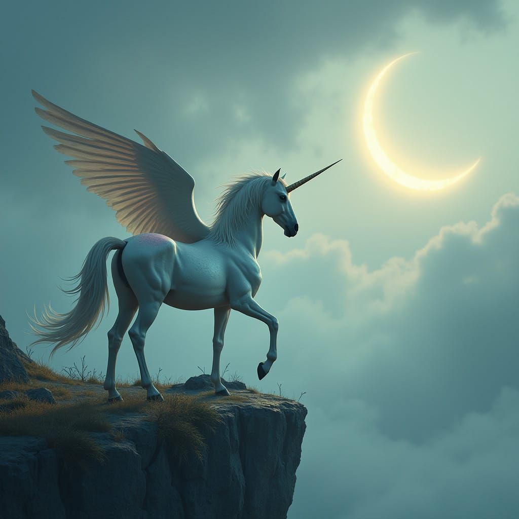 Dreamy Unicorn Basks in Shimmering Moonlight