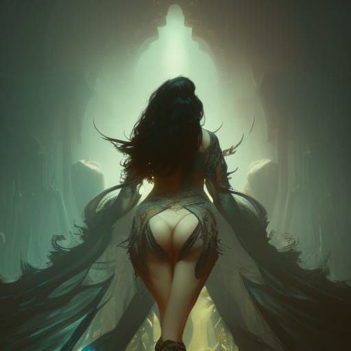 Dark Fantasy Lady: Hyperdetailed Art Nouveau Masterpiece