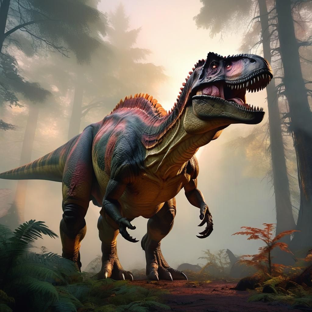 Majestic Tyrannosaurus Rex in a Triadic Hues Lush Prehistori...