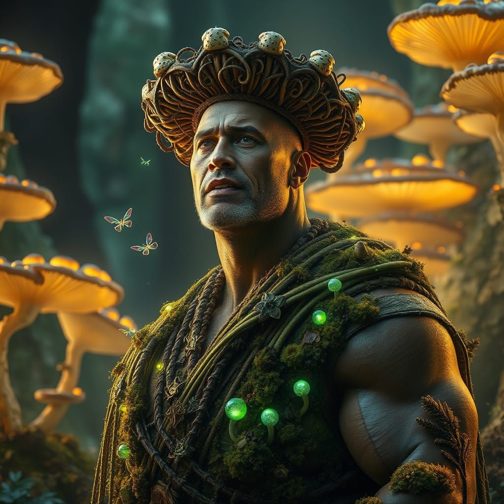 Dwayne Johnson as Fungal Kingdom King in Hyperrealistic Styl...