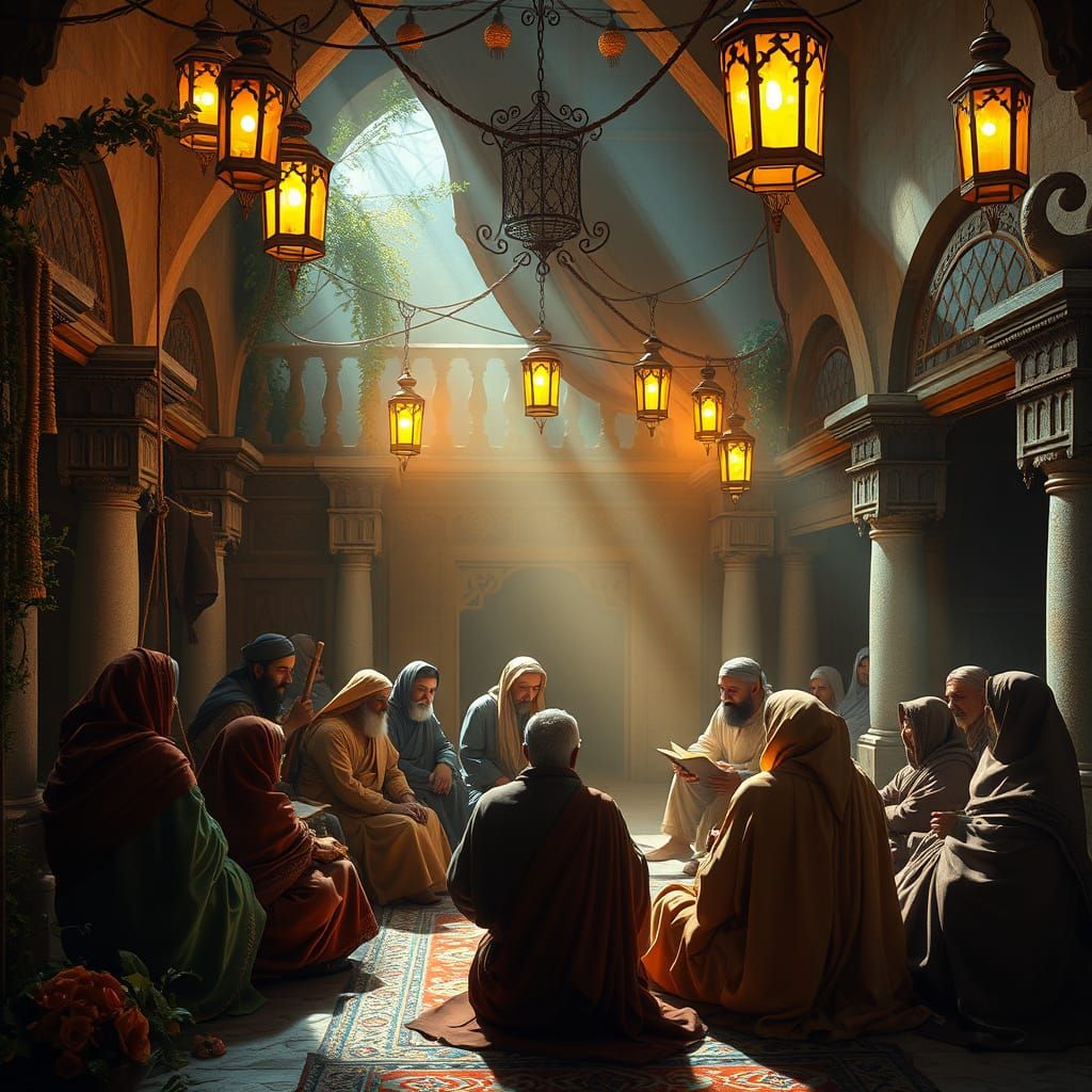 Mystical Sufi Gathering in Courtyard: Digital Matte Painting