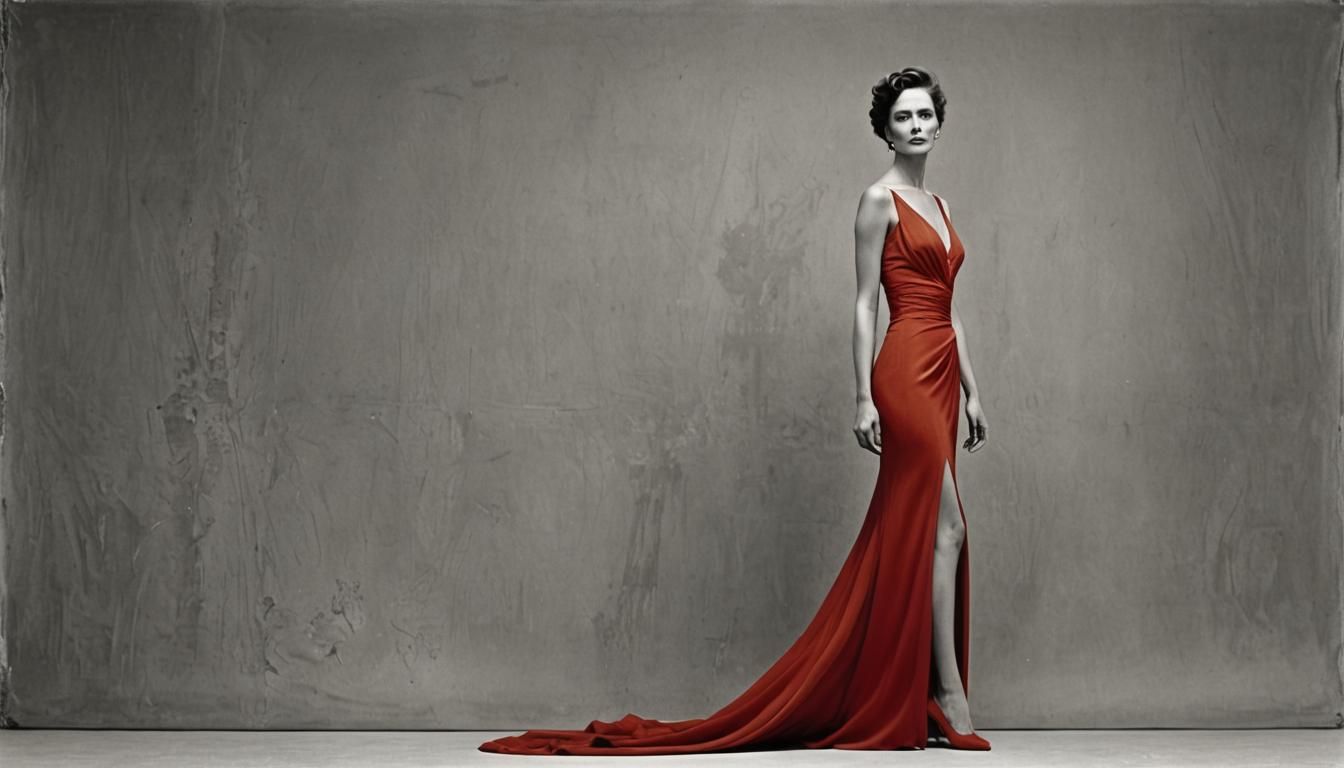 Hyperrealistic Portrait of Woman in Red Dress