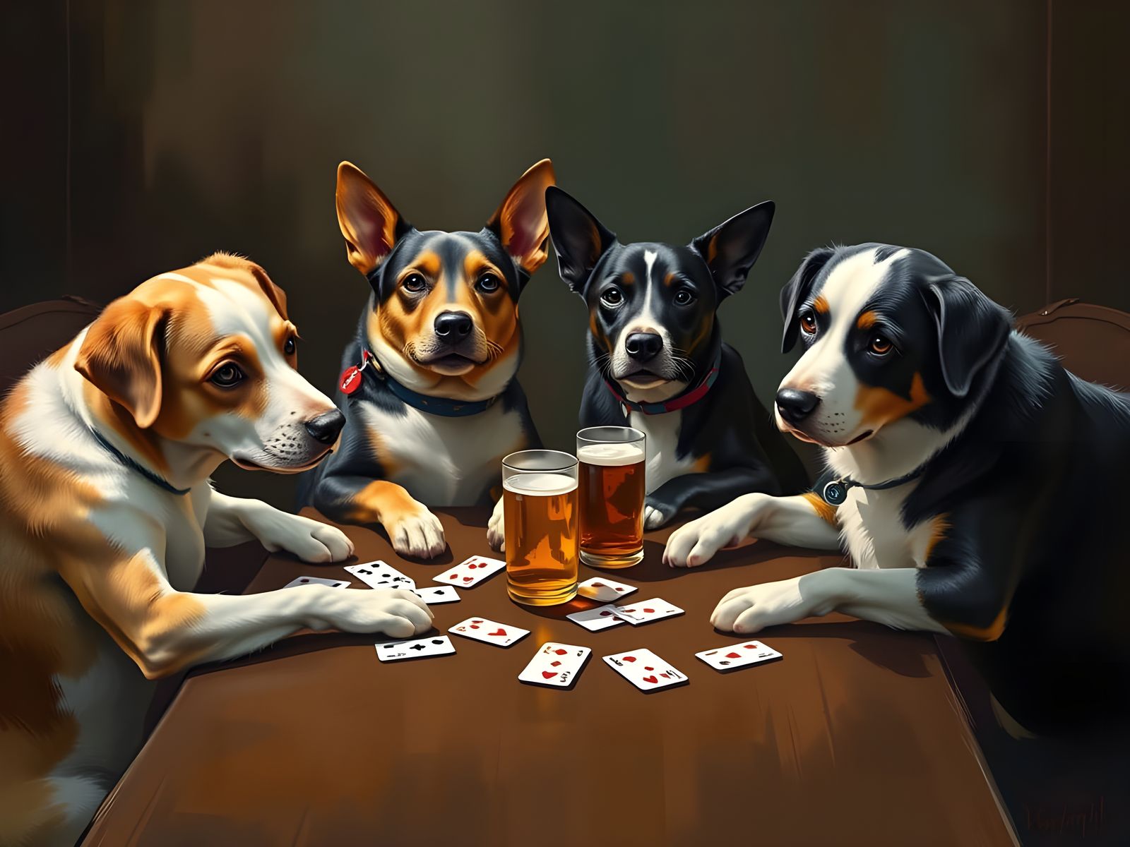 Dogs Playing Poker in Digital Painting