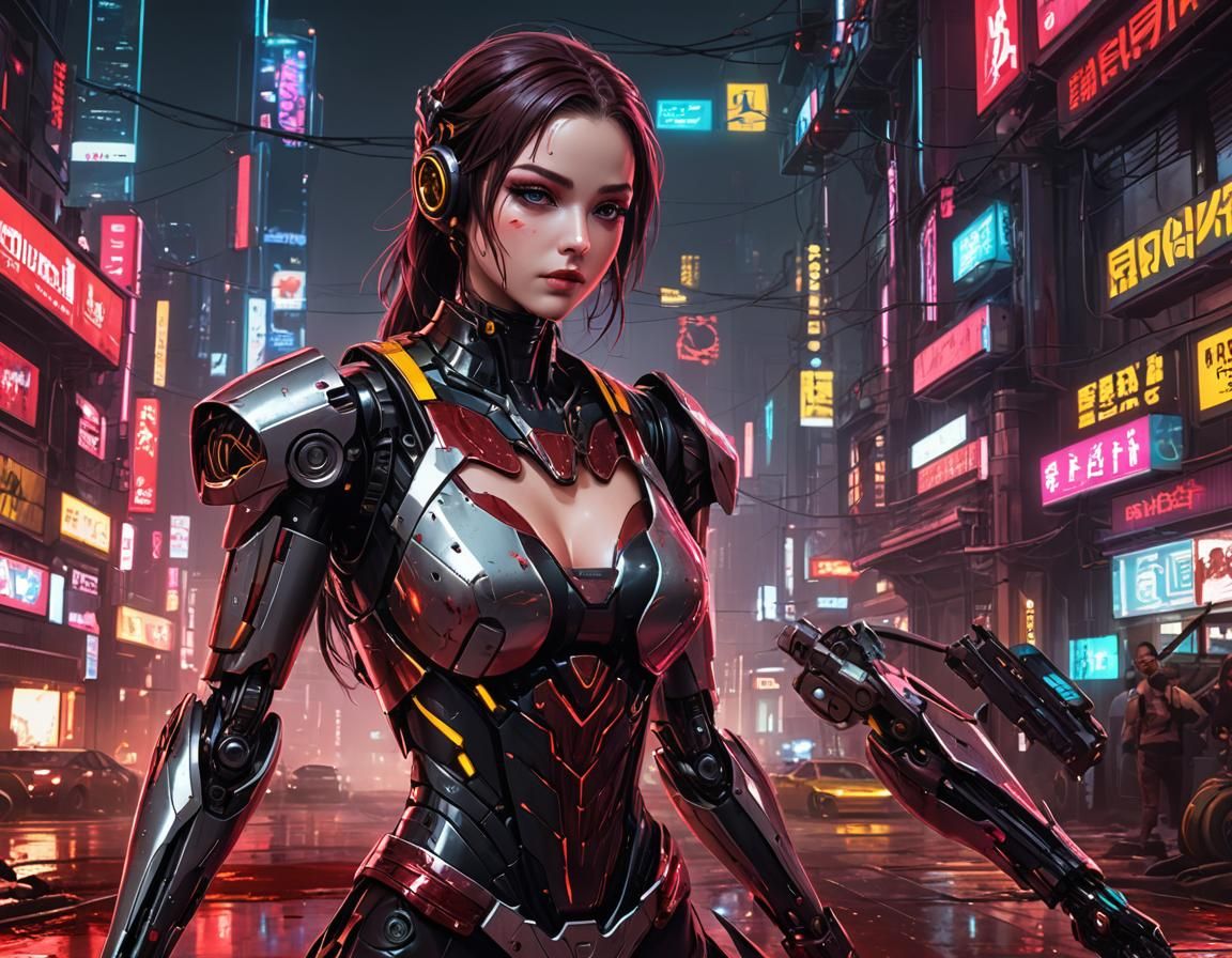 Cyberpunk Ballerina Robot in Anime Style