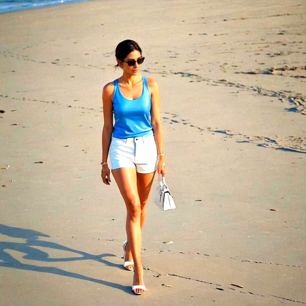 Woman in Blue Tank Top by the Seashore