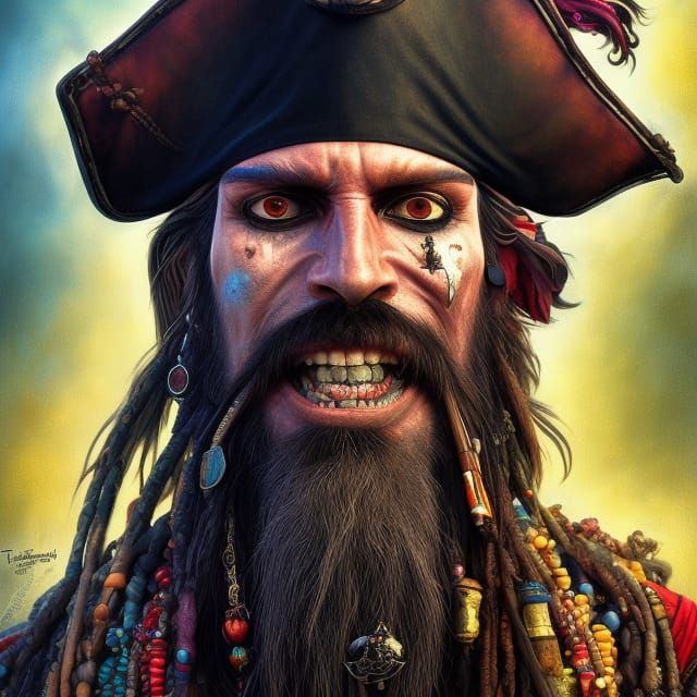Pirate Blackbeard Portrait in Hyperrealism Style