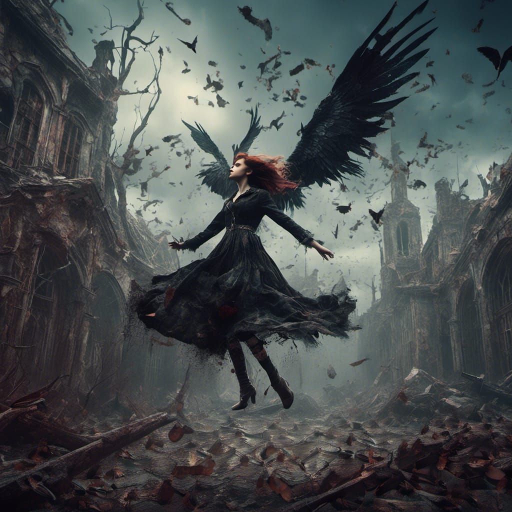 Flying Goth Girls in Detailed Matte Painting