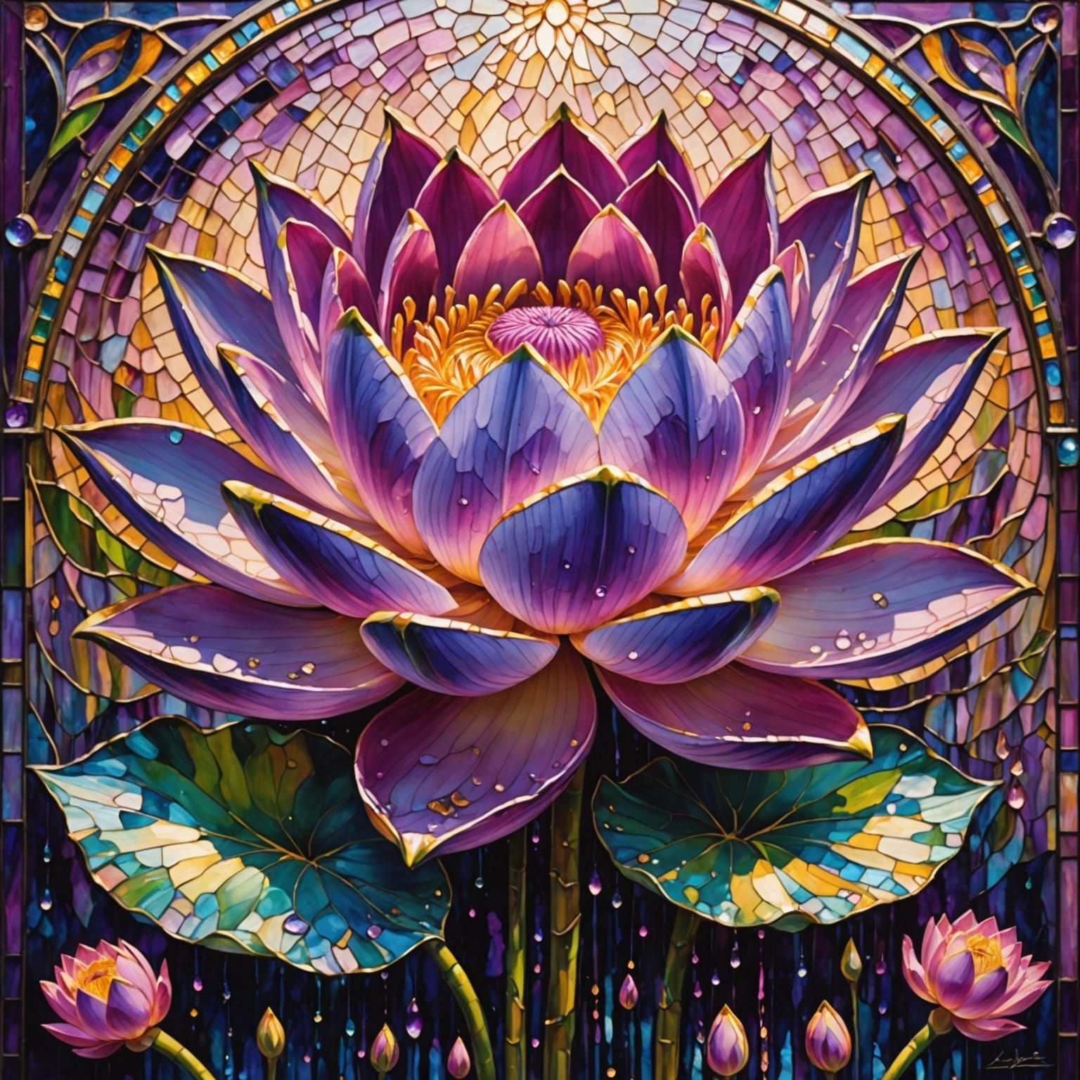 Surreal Stained Glass Lotus in Vibrant Hues