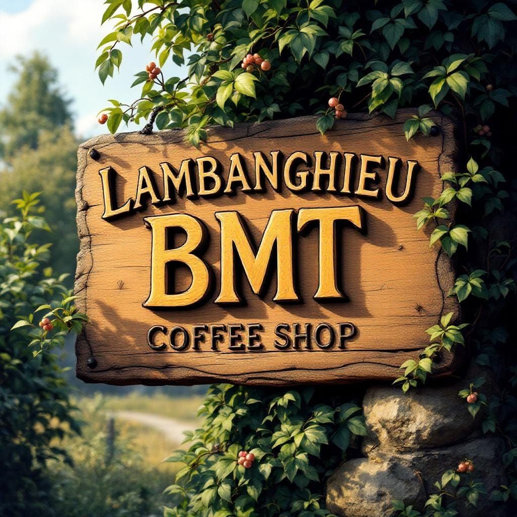 Rustic Hand-Carved Coffee Shop Sign in Realistic Style