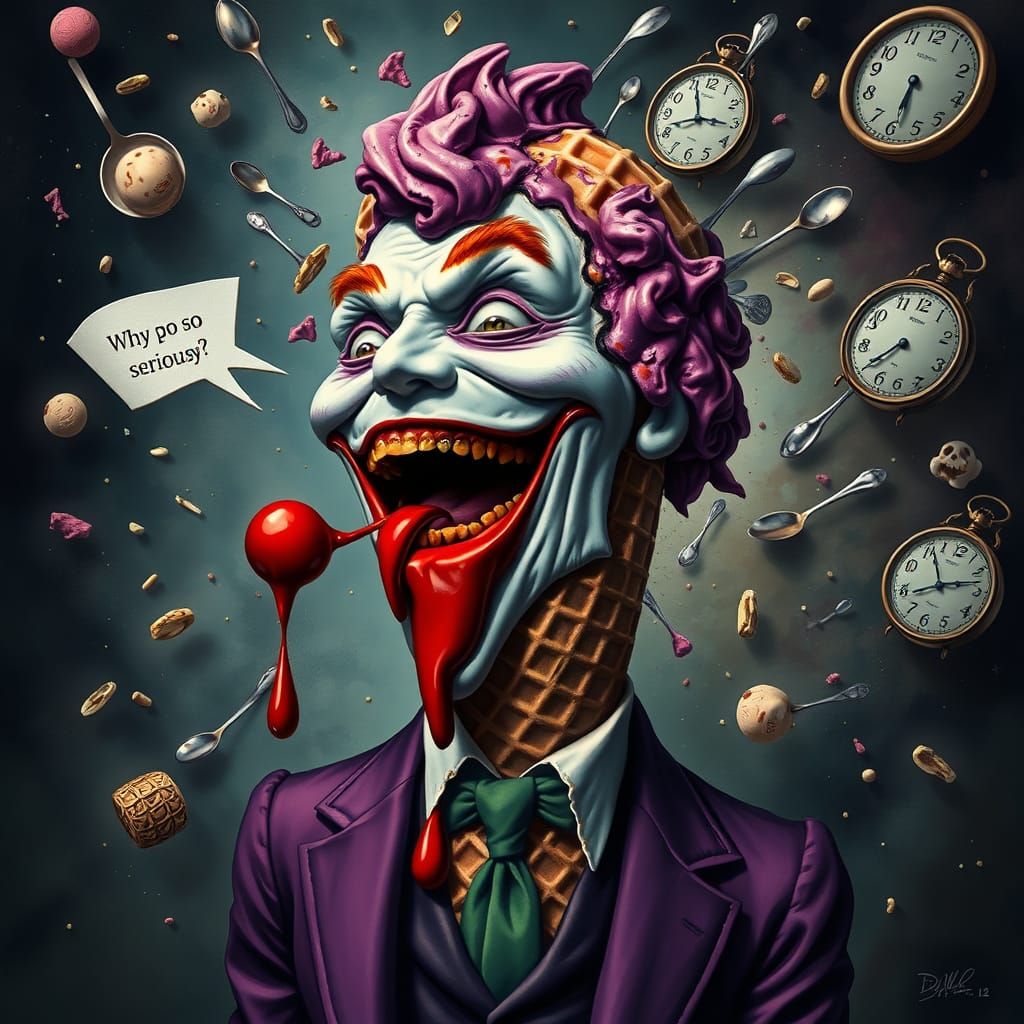 The Joker Ice Cream Cone in Surreal Dreamscape