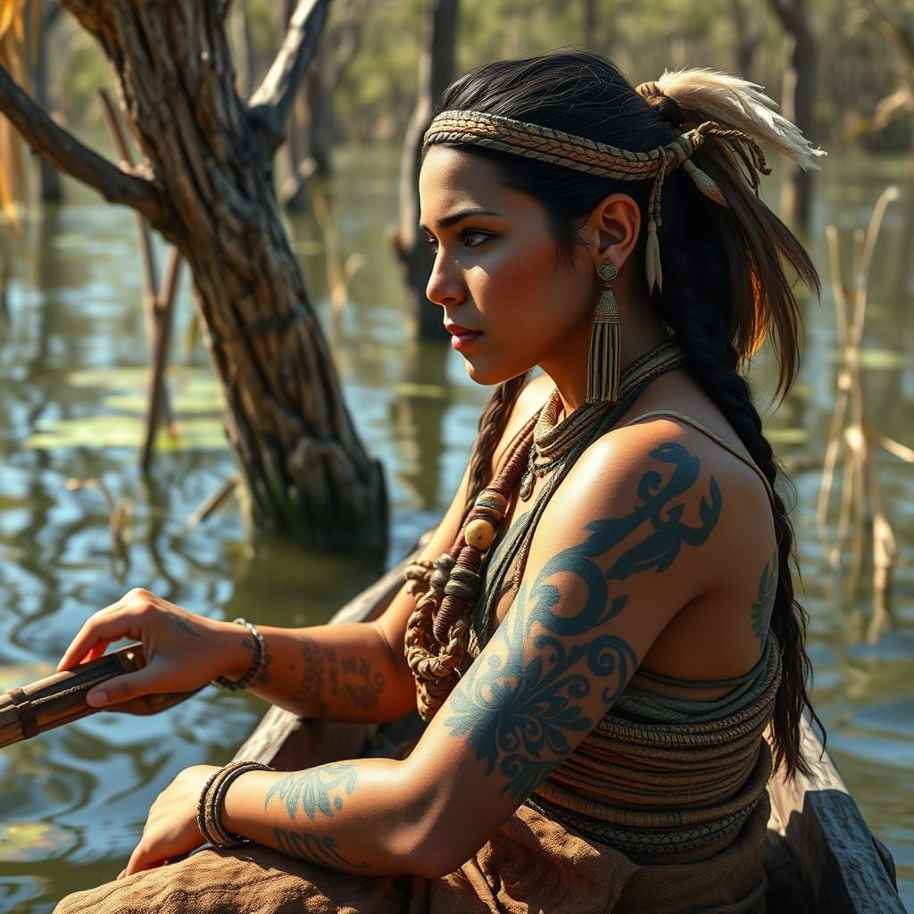 Native American Woman in 3D WLOP-Manhwa Art