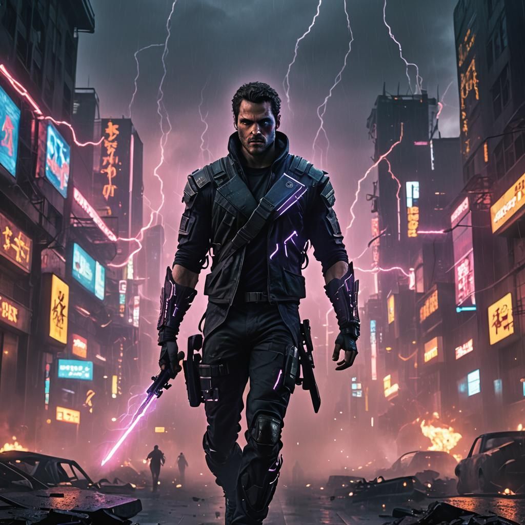 Cybernetic Ninja in Neon City, Cyberpunk Style