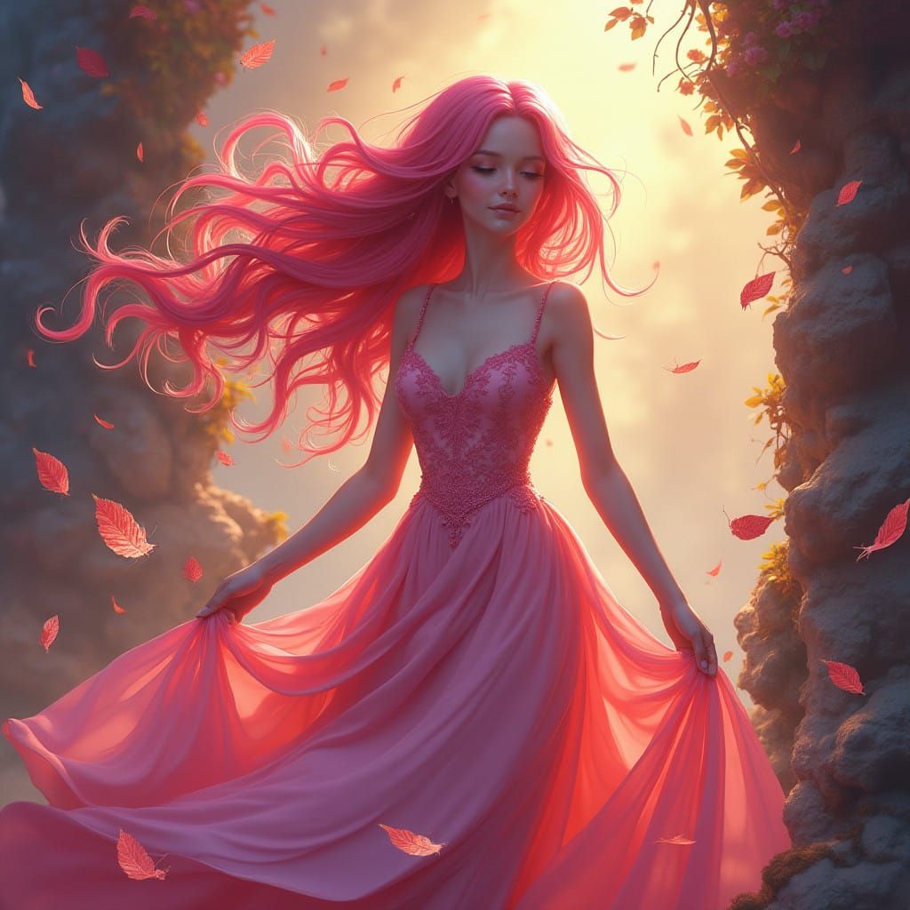 Mystical Pink-Haired Girl Steps into Vibrant Fantasy World