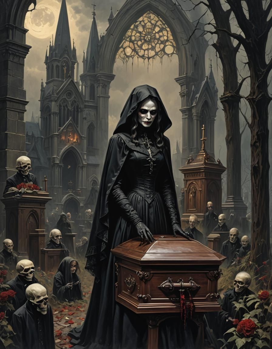 Victorian Vampire Widow's Funeral in Gothic Style