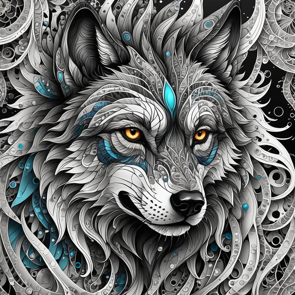 Abstract Fractal Wolf Crying in 3D Shading